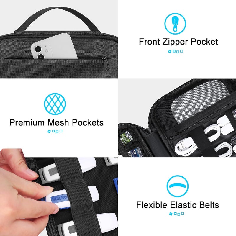 Lacdo USB Flash Drive Case Thumb Drive Holder Case Organizer Portable Electronic Accessories Storage Bag for SanDisk/SamData/Samsung USB Flash Drives Jump Drive Memory Stick, SD Card, Cables, Black - Image 4